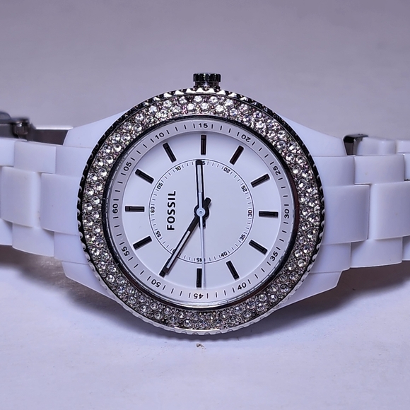 Fossil Stella ES-2444 Crystal Bezel White Ceramic Watch - Picture 2 of 8
